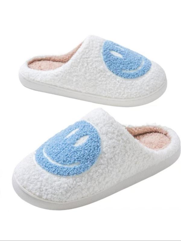 Women's Smile Face Pattern Plush Slippers, Casual Soft Comfortable Home Slippers, Warm Slippers for Indoor & Outdoor Use for Fall & Winter