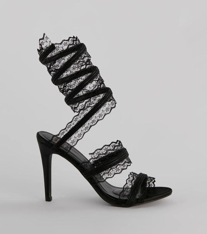 Sultry Lace Spiral Strap Stiletto Heels