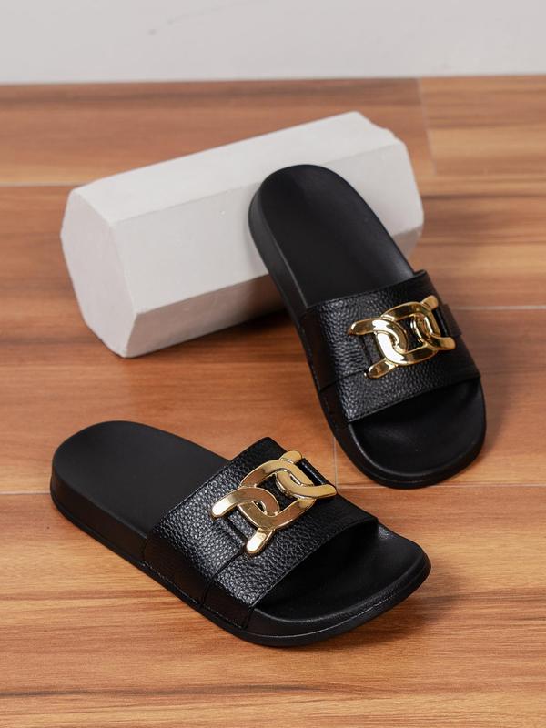 Women's Summer 2024 Fashionable Chain Decorated Slides, Casual Comfortable Non-slip Slippers for Indoor and Outdoor Wear, Casual Trendy Summer Slippers, Sandals for Women