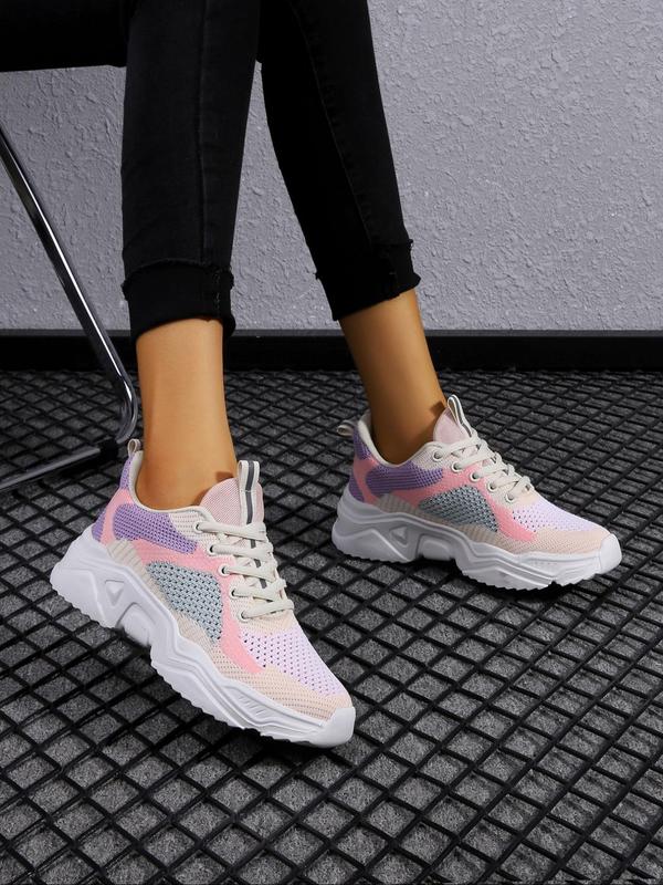 2024 New Fall Summer Sporty Low Top Lace Up Athletic Chunky Sneakers, Lightweight Breathable Anti-slip Athletic Shoes, Outdoor Sports Shoes, Back To School Shoes for Women, Fall Outfits, Fall Freshness Fall Outfits 2024