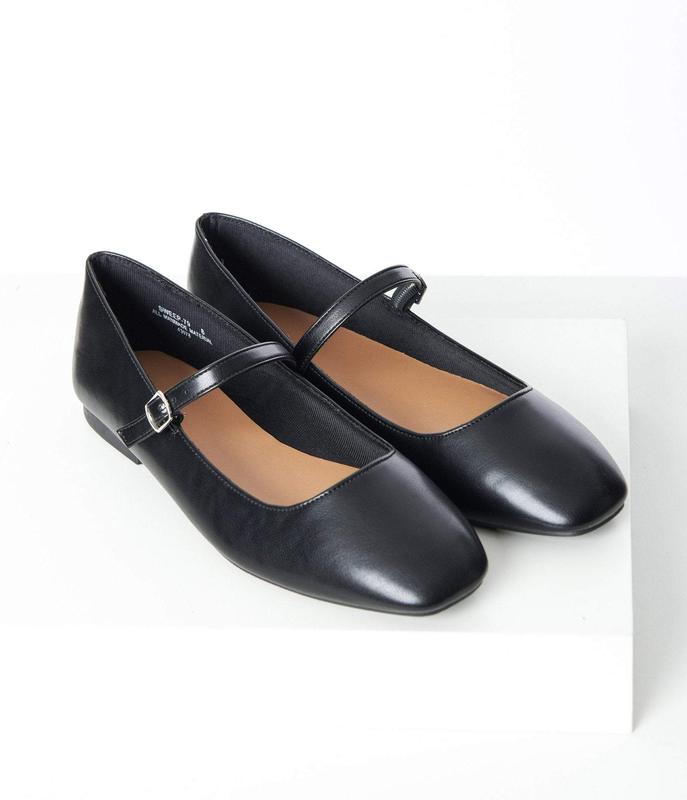 Black Vinyl Leatherette Mary Jane Flats