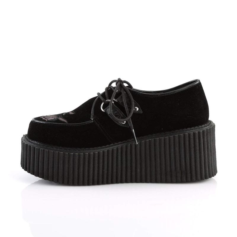 Demonia Creeper-219 Black Velvet Creepers Women Platform