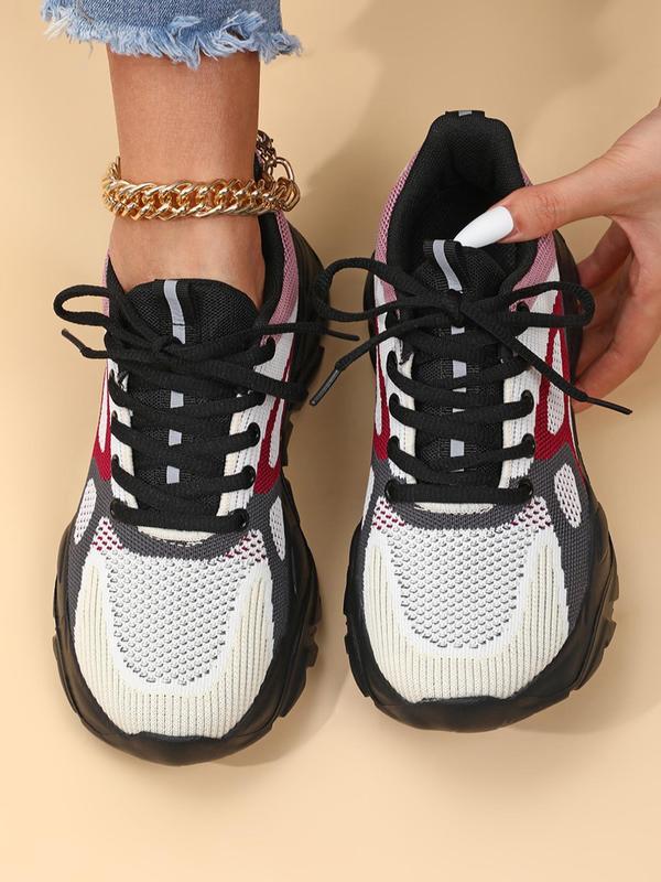 2024 New Fall Summer Sporty Low Top Lace Up Athletic Chunky Sneakers, Lightweight Breathable Anti-slip Athletic Shoes, Outdoor Sports Shoes, Back To School Shoes for Women, Fall Outfits, Fall Freshness Fall Outfits 2024