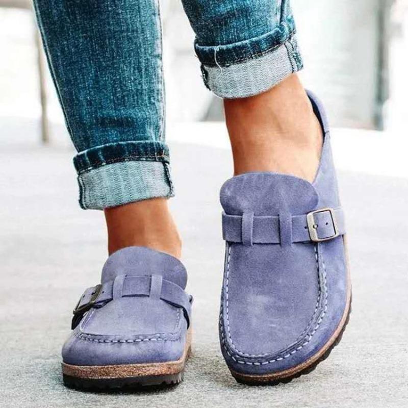 Clogs for Women Suede Soft Leather Clogs Classic Cork Clog Antislip Slippers Waterproof Mules House Sandals Buckle