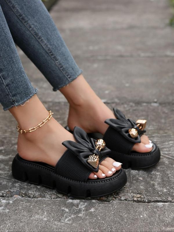 Women's Fashionable Bowknot Design Slip on Wedge Sandals, Casual Comfortable Platform Sandals for Summer, Female All-match Round Toe Sandals for Daily Wear