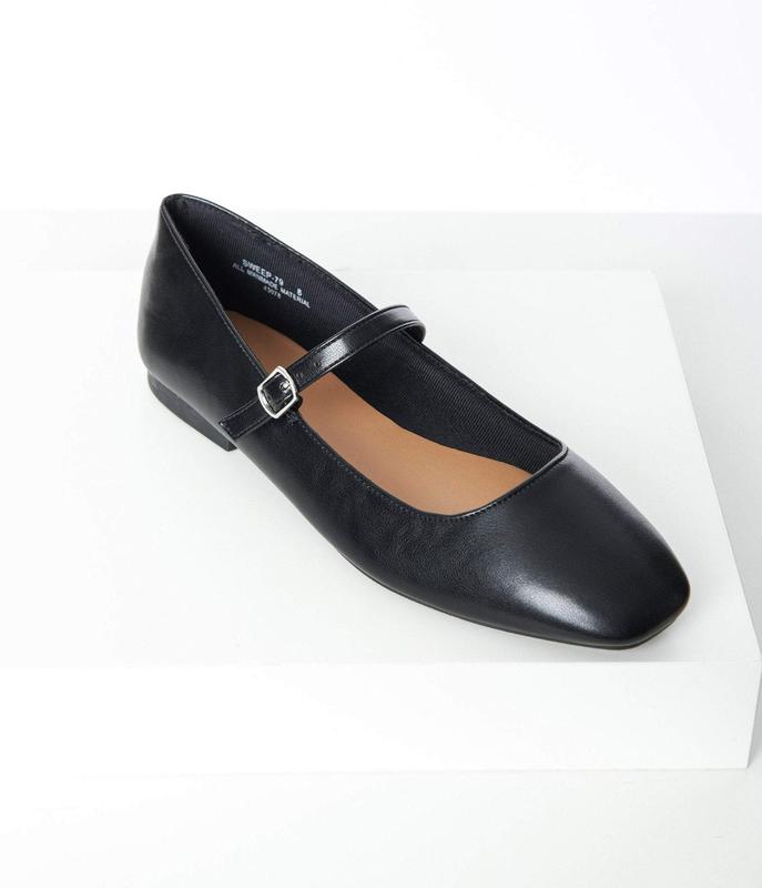 Black Vinyl Leatherette Mary Jane Flats