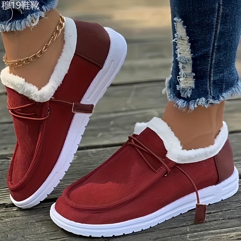 Women's Colorblock Fluffy Shoes, Slip On Thermal Lined Flat Soft Sole Shoes, Winter Plush Casual Canvas Shoes Footwear Walking Shoes