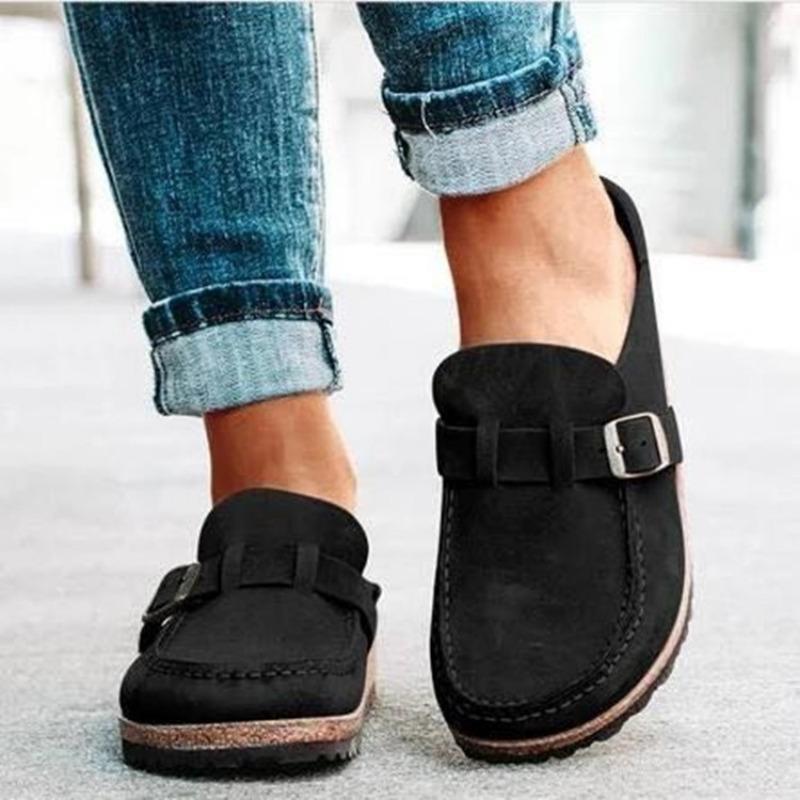 Clogs for Women Suede Soft Leather Clogs Classic Cork Clog Antislip Slippers Waterproof Mules House Sandals Buckle