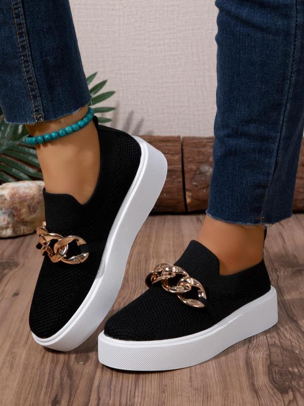 Women's Fashionable Chunky Chain Decorated Low Top Sneakers, Casual Comfortable Breathable Sports Shoes, Female All-match Round Toe Shoes for Daily Wear