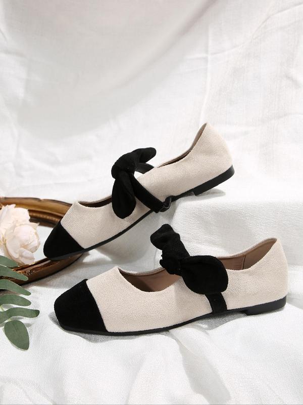 Women's Elegant Bowknot Design Slip on Flats, Casual Soft Comfortable Square Toe Flat Shoes, Fashionable Shoes for Daily Wear