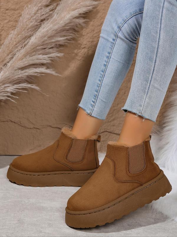 Women's Fashionable Solid Color Slip on Snow Boots, Boots for Fall 2024, 2024 New Style Casual Comfortable Warm Ankle Boots for Winter, Female All-match Round Toe Shoes for Daily Wear