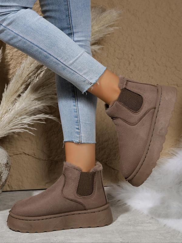 Women's Fashionable Solid Color Slip on Snow Boots, Boots for Fall 2024, 2024 New Style Casual Comfortable Warm Ankle Boots for Winter, Female All-match Round Toe Shoes for Daily Wear