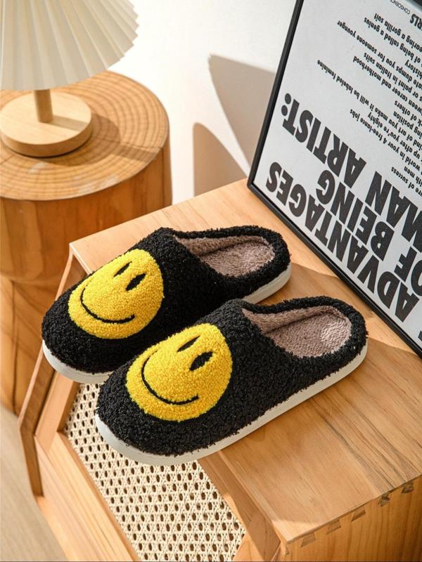 Women's Smile Face Pattern Plush Slippers, Casual Soft Comfortable Home Slippers, Warm Slippers for Indoor & Outdoor Use for Fall & Winter