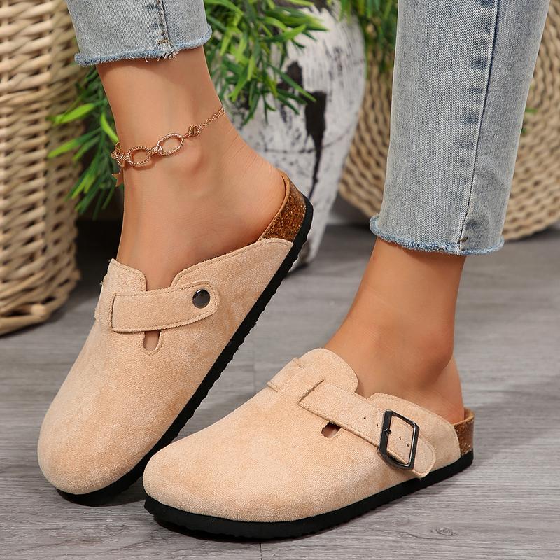 Women's Suede Clogs Adjustable Buckle Slip on Footbed Home Clog Slippers