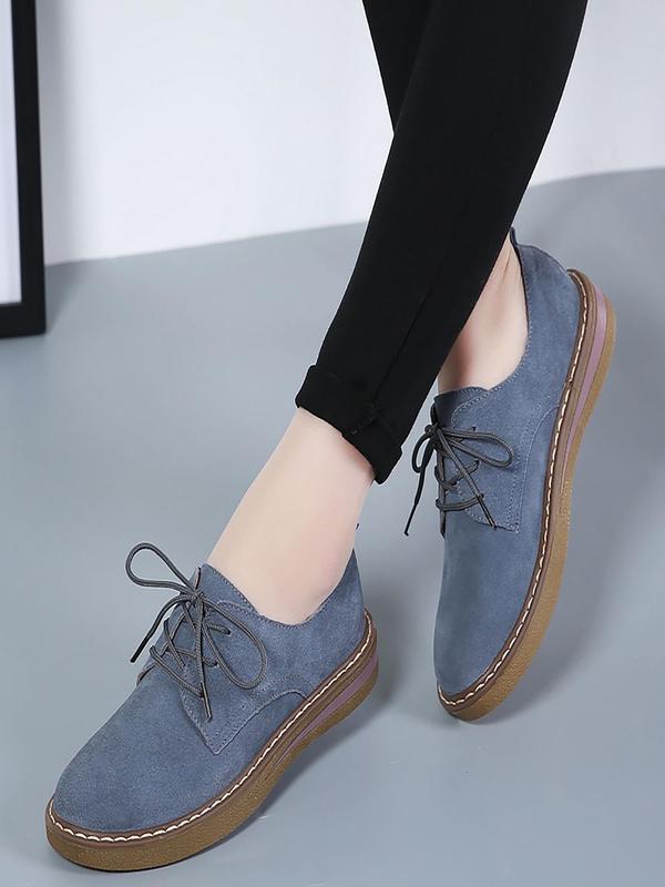 1 Pair Women's Simple Style Solid Color Round Toe Flat Shoes, Casual Trendy Comfortable Lace Up Shoes, Soft Fashionable Shoes For Daily Wear