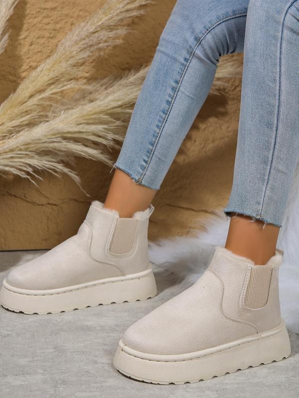 Women's Fashionable Solid Color Slip on Snow Boots, Boots for Fall 2024, 2024 New Style Casual Comfortable Warm Ankle Boots for Winter, Female All-match Round Toe Shoes for Daily Wear