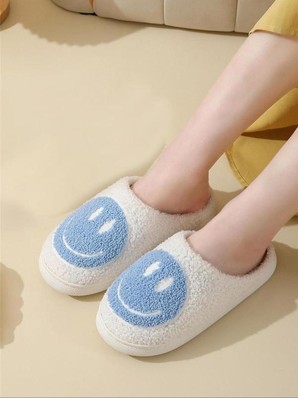 Women's Smile Face Pattern Plush Slippers, Casual Soft Comfortable Home Slippers, Warm Slippers for Indoor & Outdoor Use for Fall & Winter