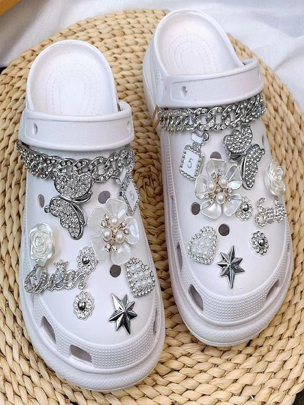 Rhinestone Decorated Shoe Charm, Cute Butterfly & Flower & Chain Design Shoe Decoration for Women's Clogs, Fashionable Shoes Decorations for Clogs