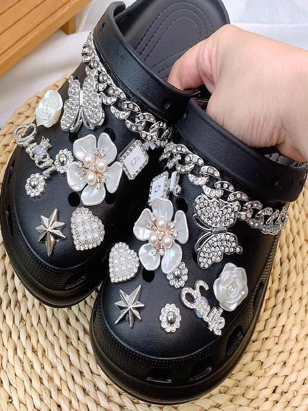 Rhinestone Decorated Shoe Charm, Cute Butterfly & Flower & Chain Design Shoe Decoration for Women's Clogs, Fashionable Shoes Decorations for Clogs