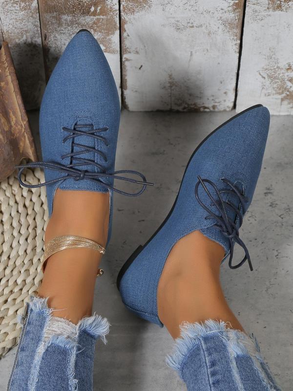 Women's Minimalist Elegant Plain Oxford Flat Shoes, Fashionable Solid Color Pointed Toe Flat Shoes, Casual Breathable Lace up Shoes for Work Office