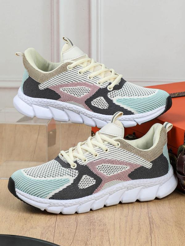 Women's Fashionable Colorblock Patchwork Lace Up Low Top Sneakers, Casual Breathable Comfortable Sports Athletic Shoes, All-match Round Toe Chunky Sneakers for Daily Wear, Fall Shoes