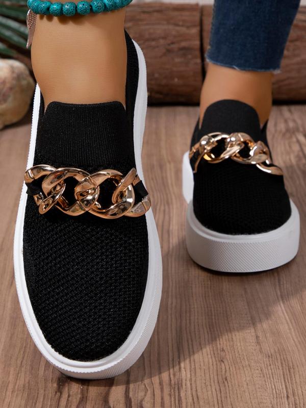 Women's Fashionable Chunky Chain Decorated Low Top Sneakers, Casual Comfortable Breathable Sports Shoes, Female All-match Round Toe Shoes for Daily Wear