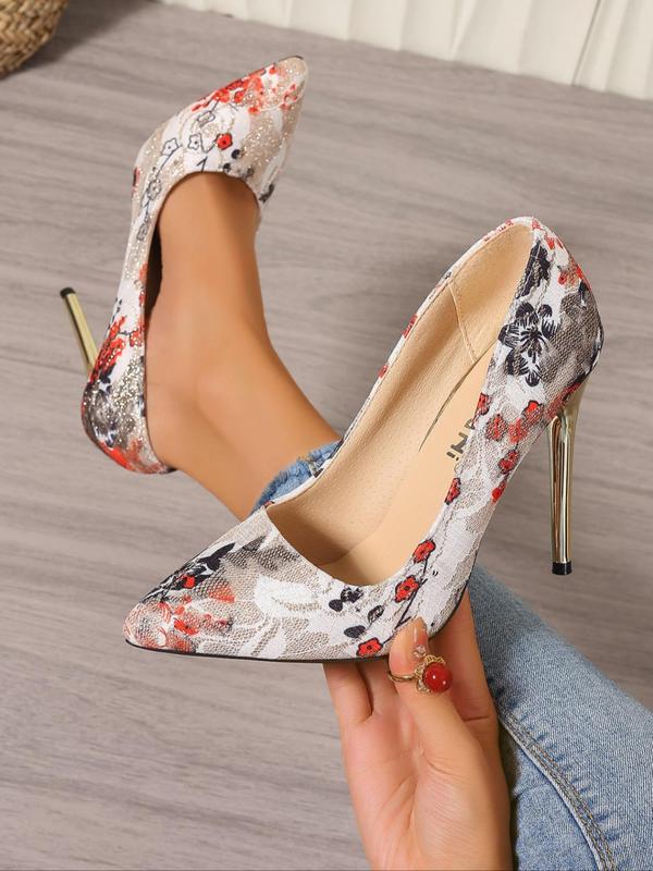 Women's Fashionable Floral Pattern Stiletto Heeled Sandals, Elegant Pointed Toe High Heel Sandals for Party, Banquet, Daily Clothing Decor