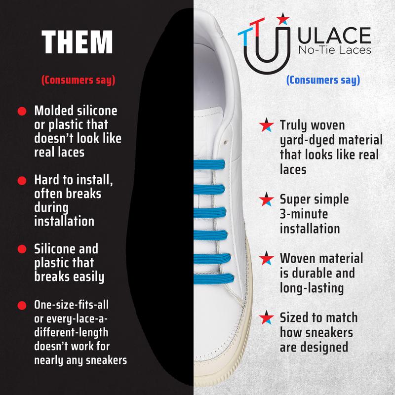 uLace Slim No-Tie Shoelaces: Stretchy, Easy-to-Install Elastic Laces for Sneakers - Set of 14 Footwear Comfort Tactical Bedroom