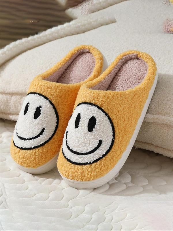 Women's Smile Face Pattern Plush Slippers, Casual Soft Comfortable Home Slippers, Warm Slippers for Indoor & Outdoor Use for Fall & Winter