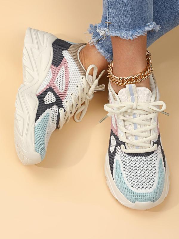 2024 New Fall Summer Sporty Low Top Lace Up Athletic Chunky Sneakers, Lightweight Breathable Anti-slip Athletic Shoes, Outdoor Sports Shoes, Back To School Shoes for Women, Fall Outfits, Fall Freshness Fall Outfits 2024