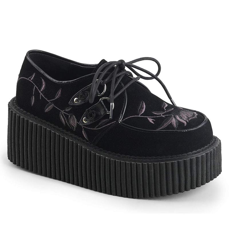 Demonia Creeper-219 Black Velvet Creepers Women Platform