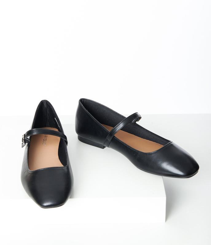 Black Vinyl Leatherette Mary Jane Flats