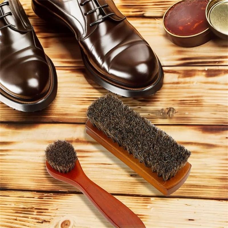 hoe Brush, Shoe Cleaning Brush, 2 Pack Horsehair Shoe Brush, Boot Brush, Horse Hair Brush for Leather, Shoe Brushes for Cleaning, Leather Shoes Boot Cleaning Brush Care Clean Dauber Applicators