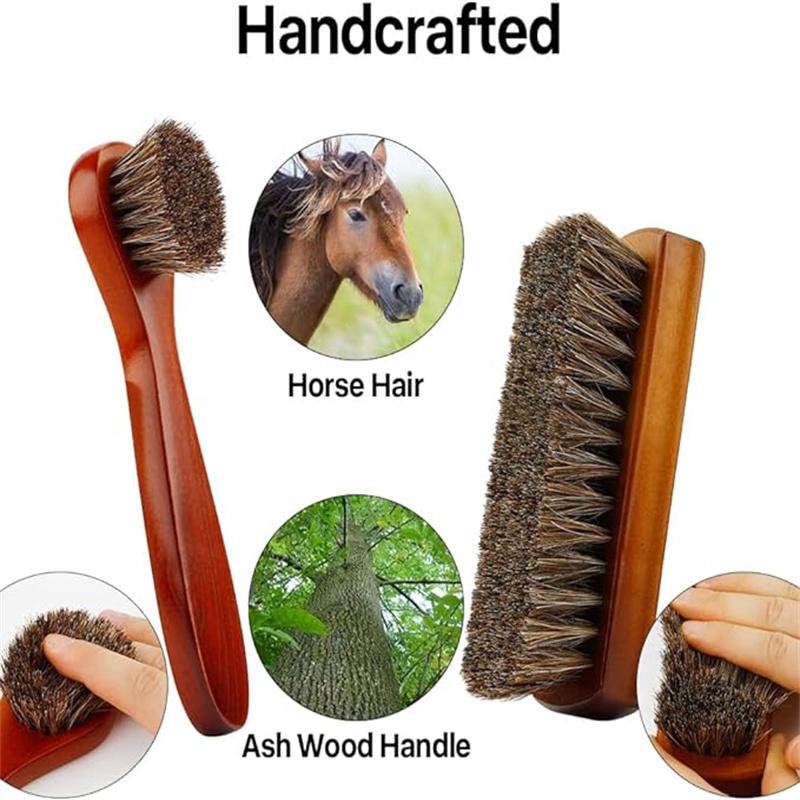 hoe Brush, Shoe Cleaning Brush, 2 Pack Horsehair Shoe Brush, Boot Brush, Horse Hair Brush for Leather, Shoe Brushes for Cleaning, Leather Shoes Boot Cleaning Brush Care Clean Dauber Applicators