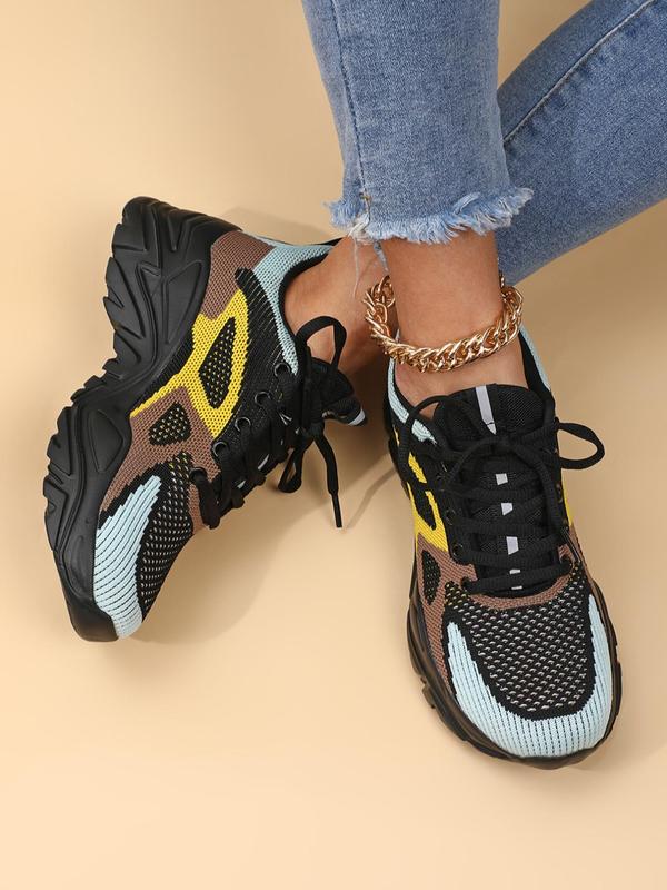 2024 New Fall Summer Sporty Low Top Lace Up Athletic Chunky Sneakers, Lightweight Breathable Anti-slip Athletic Shoes, Outdoor Sports Shoes, Back To School Shoes for Women, Fall Outfits, Fall Freshness Fall Outfits 2024