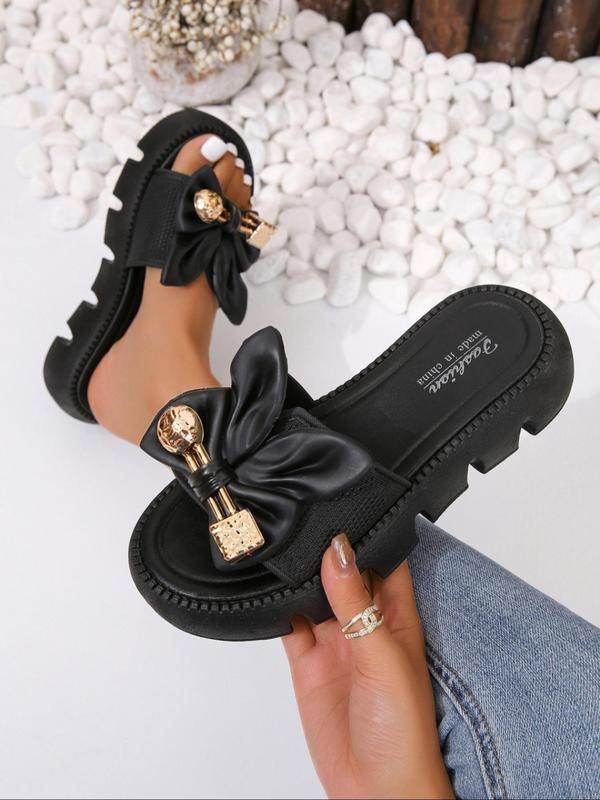 Women's Fashionable Bowknot Design Slip on Wedge Sandals, Casual Comfortable Platform Sandals for Summer, Female All-match Round Toe Sandals for Daily Wear