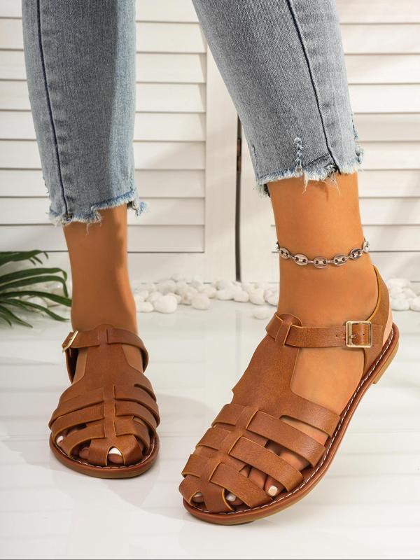 Women's Fashionable Hollow Out Design Flat Sandals, Casual Comfortable Buckle Sandals for Summer, Lightweight Breathable Barefoot Shoes for Daily Wear