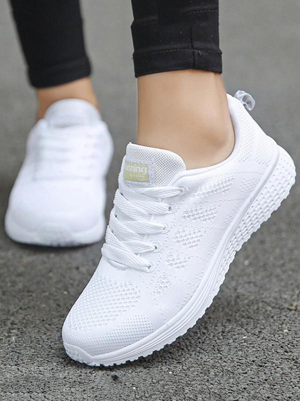 Women's 1 Pair Plain Lace up Low Top Sneakers, Casual Comfortable Sports Running Shoes, Lightweight Breathable Shoes Sporty Outdoor Sneakers