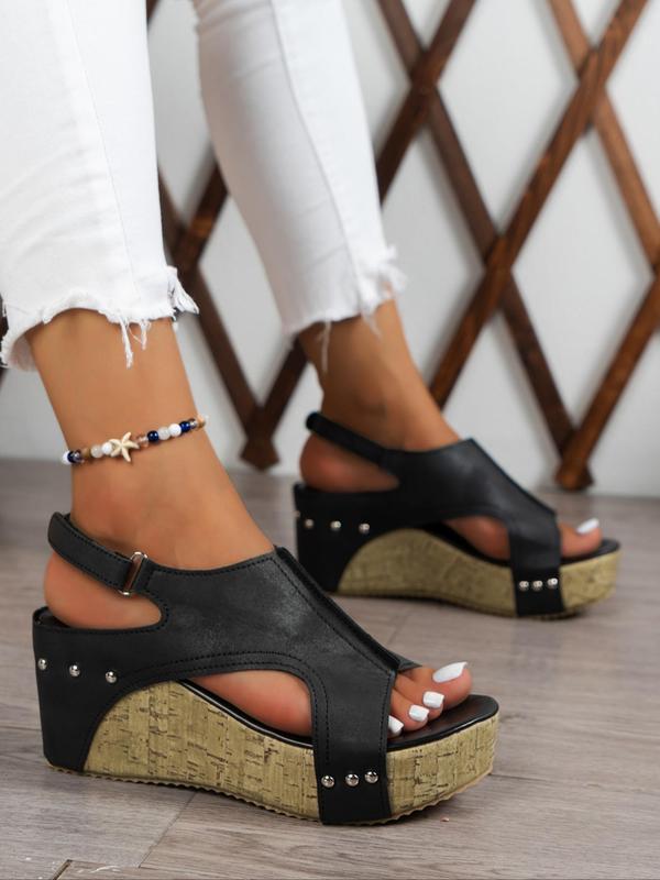 Women's Fashionable Studded Decorated Platform Sandals, Casual Comfortable Wedge Sandals for Summer, Non-slip Sandals for Beach Vacation