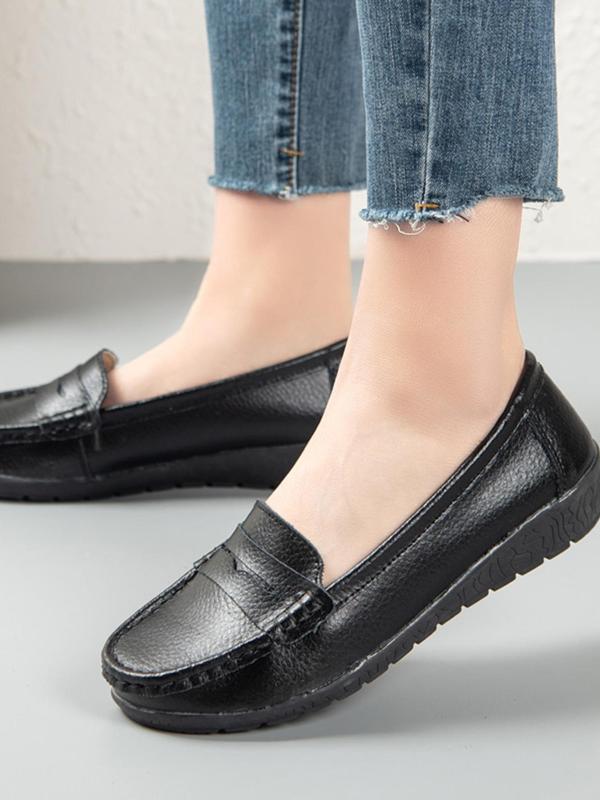 Women's Minimalist Leisure Style Plain Loafers, Simple Design Solid Color Round Toe Flat Shoes, Casual Comfortable Pu Leather Loafers