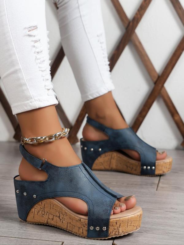 Women's Fashionable Studded Decorated Platform Sandals, Casual Comfortable Wedge Sandals for Summer, Non-slip Sandals for Beach Vacation