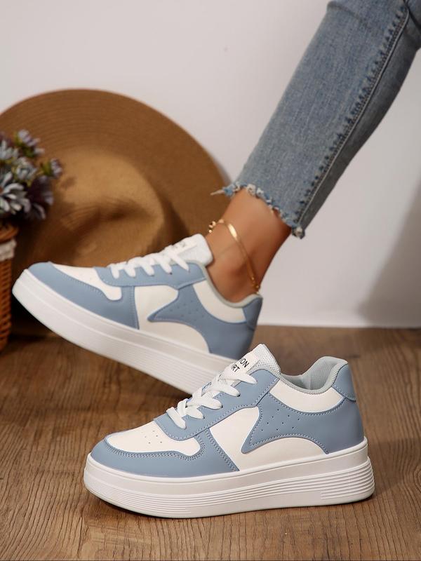 Women's Fashionable Colorblock Lace Up Low Top Sneakers, Casual Comfortable Breathable Sports Shoes, Female All-match Round Toe Shoes for Daily Wear