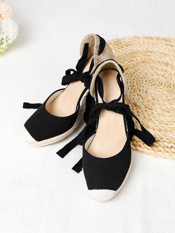 Women's 1 Pair Casual Wedge Sandals, Fashionable Solid Color Wedges For Beach, Daily Wear,  Ankle Strap Wedge Shoes For Women Bow Decor Espadrille Shoes