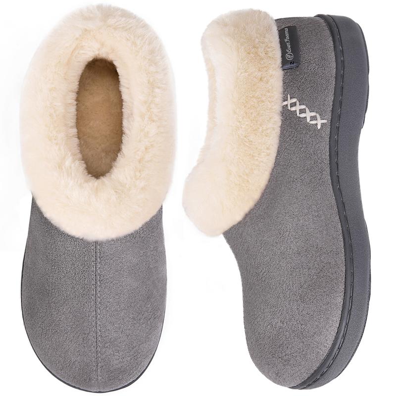 EverFoams Women's Micro Suede Cozy Memory Foam Winter Slippers with Fuzzy Faux Fur Collar and Indoor Outdoor Rubber Sole