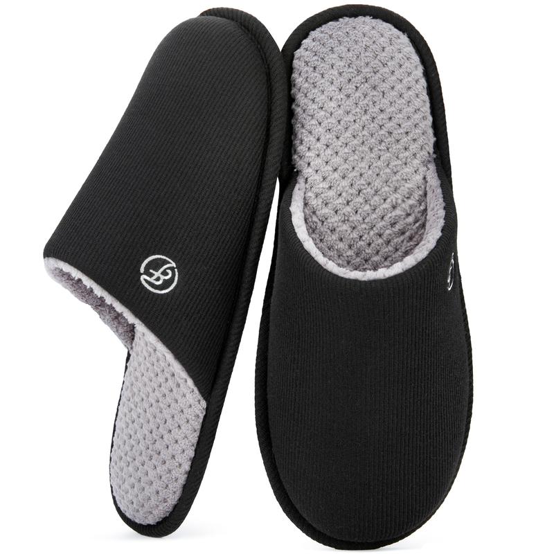 EverFoams Men's Cotton Knit Slippers Lightweight Memory Foam Indoor House Shoes with Anti-Skid Sole