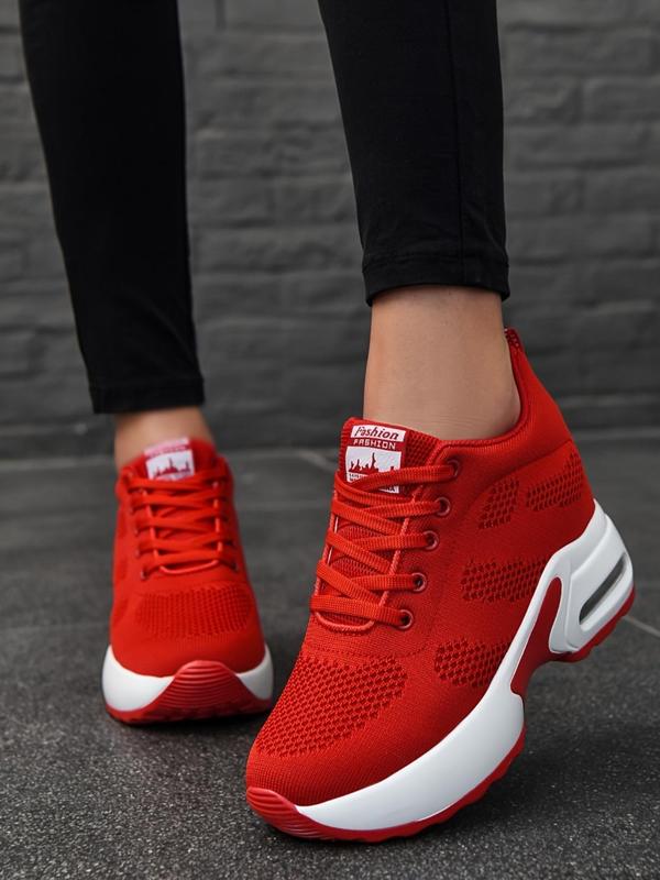 Women's Fashion Plain Lace up Low Top Sneakers, Casual Comfortable Sports Running Shoes, Air Soles Soft Ventilate Walking Shoes, Treadmill Walking Shoes