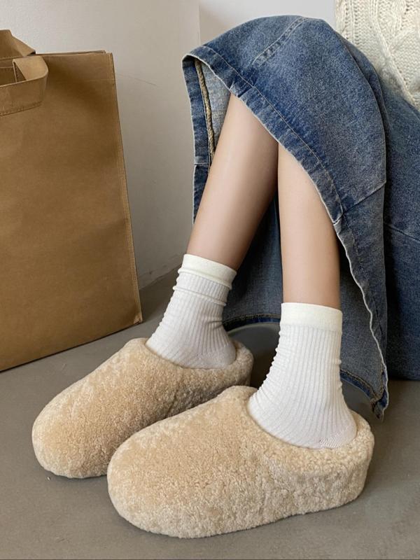 Women's Solid Color Fuzzy Slippers, 2024 New Style Casual Soft Comfortable Home Slippers, Fluffy Warm Slippers for Indoor & Outdoor Use for Fall & Winter