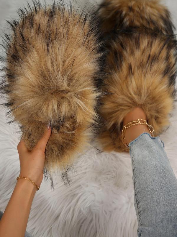 Women's Faux Fur Plush Slippers, Casual Soft Comfortable Home Slippers, Warm Slippers for Indoor & Outdoor Use for Fall & Winter Fur Slippers