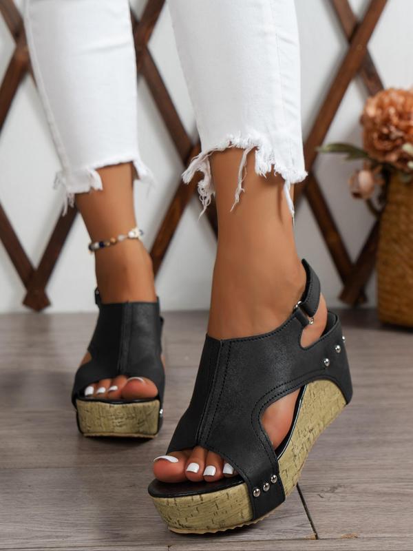 Women's Fashionable Studded Decorated Platform Sandals, Casual Comfortable Wedge Sandals for Summer, Non-slip Sandals for Beach Vacation