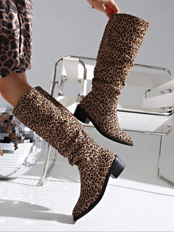 Women's Fashion Leopard Print Boots, Elegant Pointed Toe High Heel Boots for Party, Daily Clothing Decor for Women & Girls Thigh High Boots